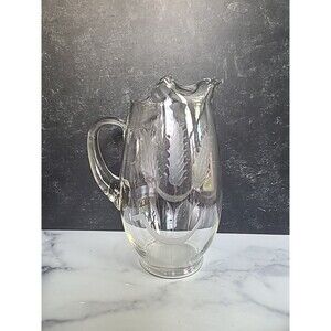 Etched Glass Wheat Pattern Pitcher With Handle